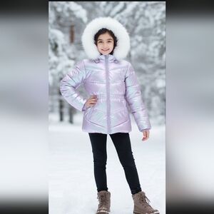Member's Mark Purple Kids Puffer Jacket with White Fur Hood